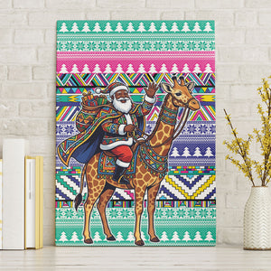 South Africa Christmas Santa Giraffe Canvas Wall Art Ndebele Geometric Patterns