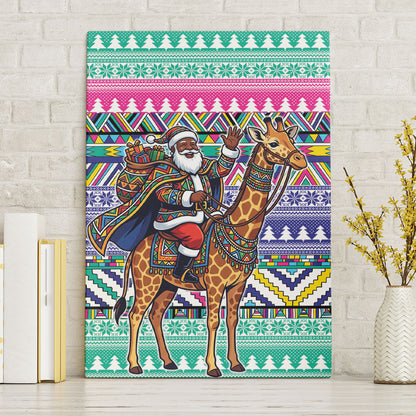 South Africa Christmas Santa Giraffe Canvas Wall Art Ndebele Geometric Patterns