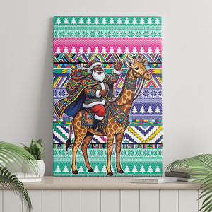 South Africa Christmas Santa Giraffe Canvas Wall Art Ndebele Geometric Patterns