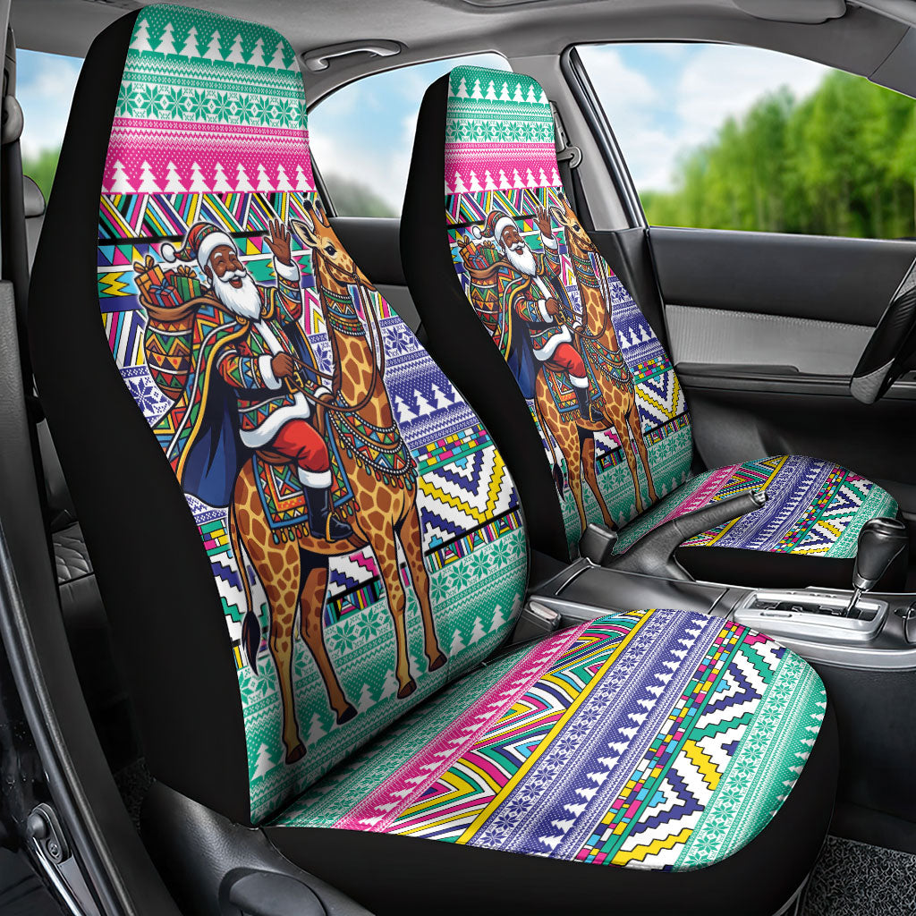 South Africa Christmas Santa Giraffe Car Seat Cover Ndebele Geometric Patterns