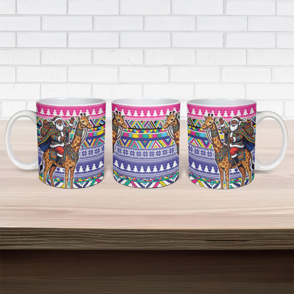 South Africa Christmas Santa Giraffe Ceramic Mug Ndebele Geometric Patterns