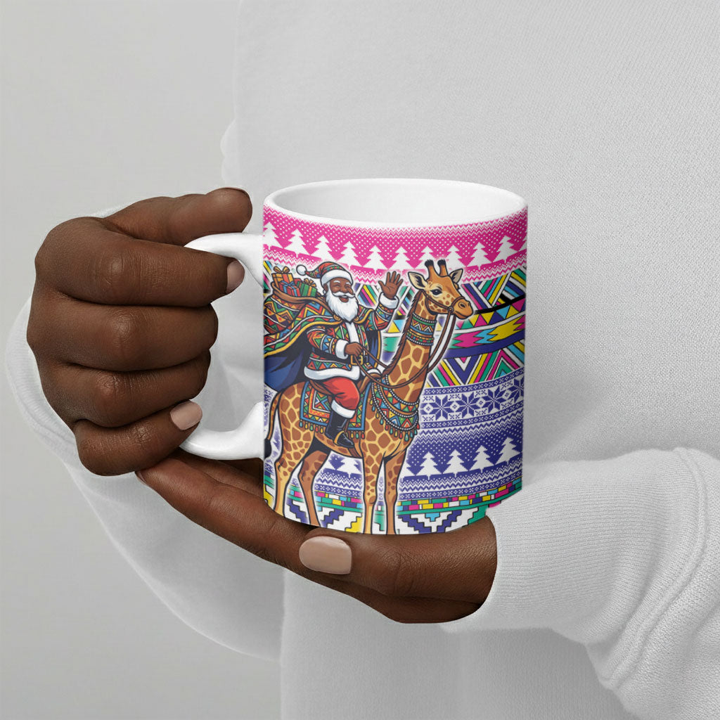 South Africa Christmas Santa Giraffe Ceramic Mug Ndebele Geometric Patterns