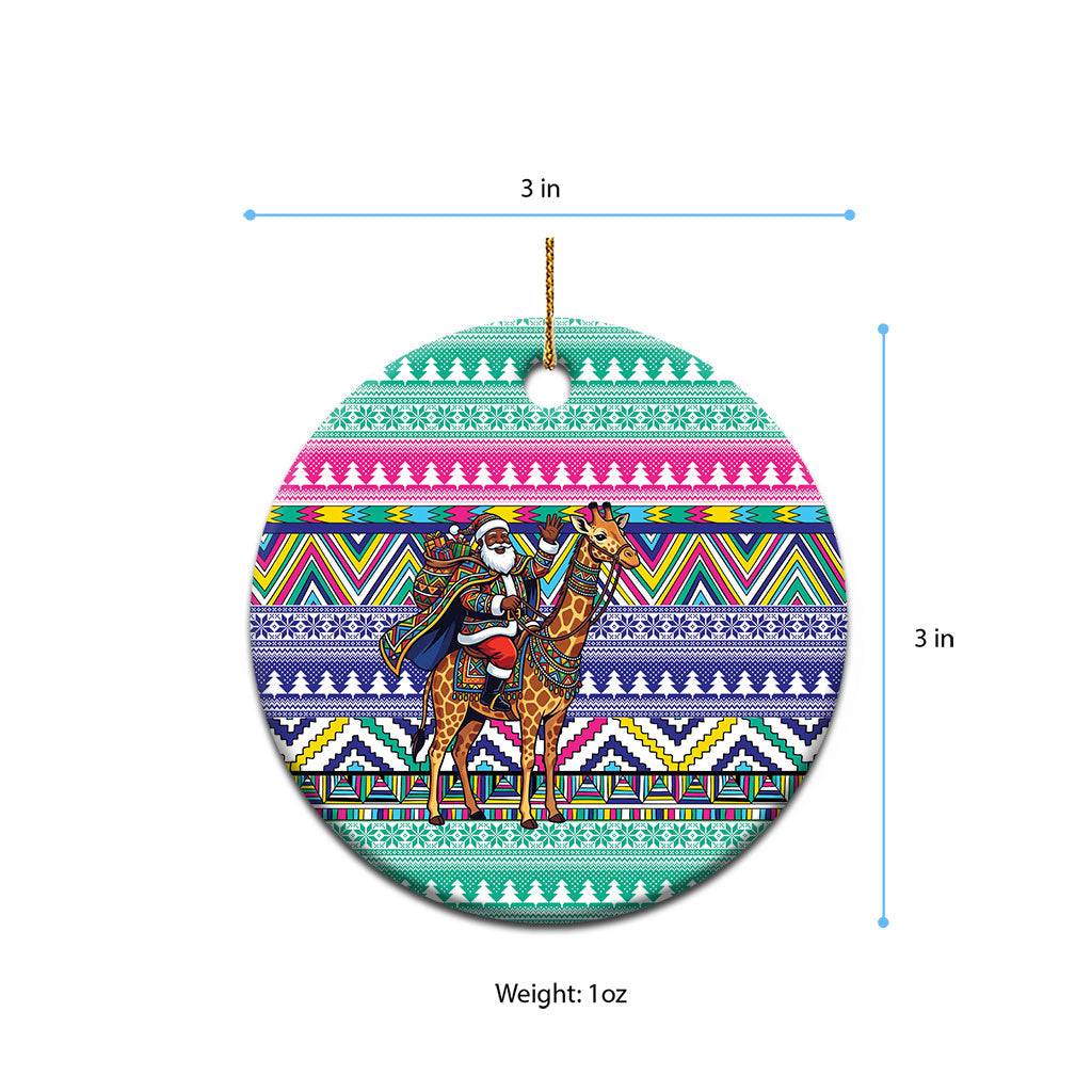 South Africa Christmas Santa Giraffe Ceramic Ornament Ndebele Geometric Patterns