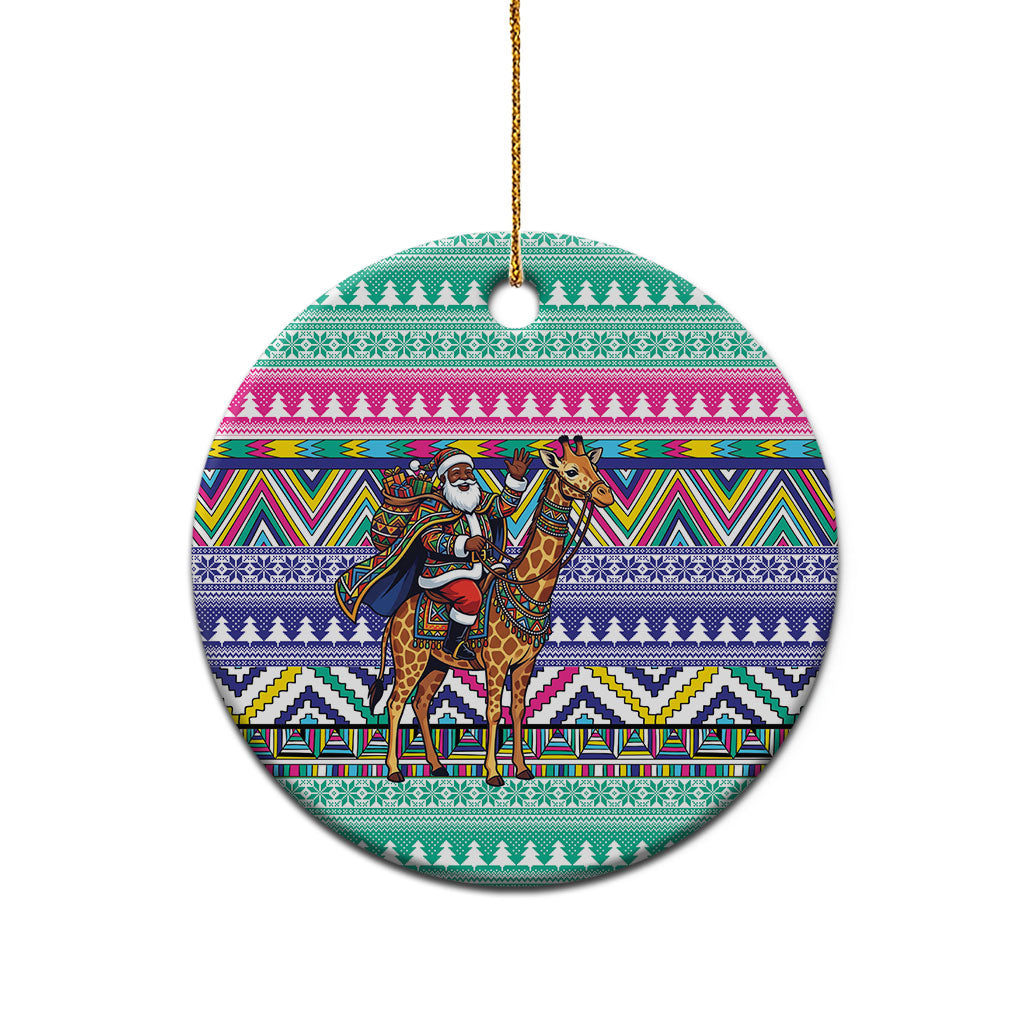 South Africa Christmas Santa Giraffe Ceramic Ornament Ndebele Geometric Patterns