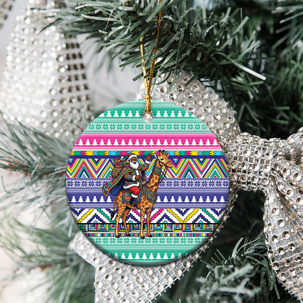 South Africa Christmas Santa Giraffe Ceramic Ornament Ndebele Geometric Patterns