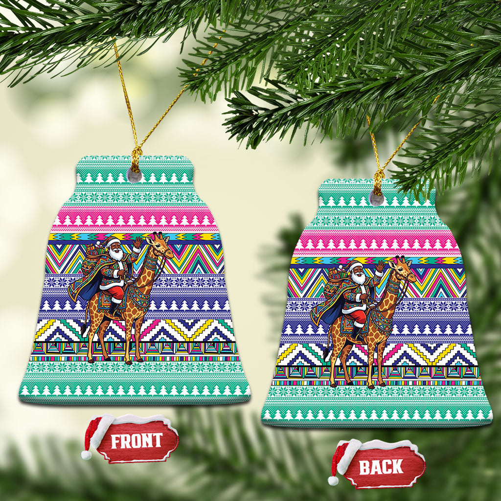 South Africa Christmas Santa Giraffe Ceramic Ornament Ndebele Geometric Patterns
