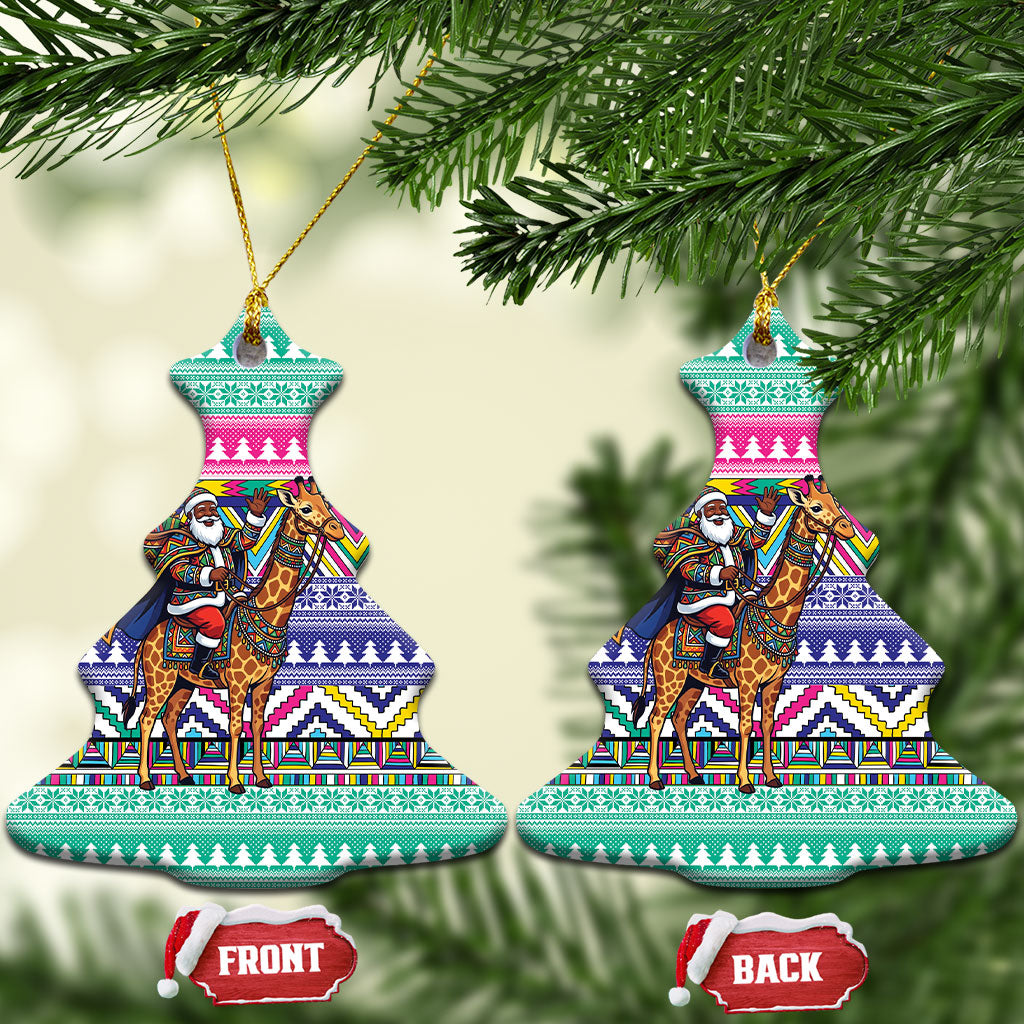 South Africa Christmas Santa Giraffe Ceramic Ornament Ndebele Geometric Patterns