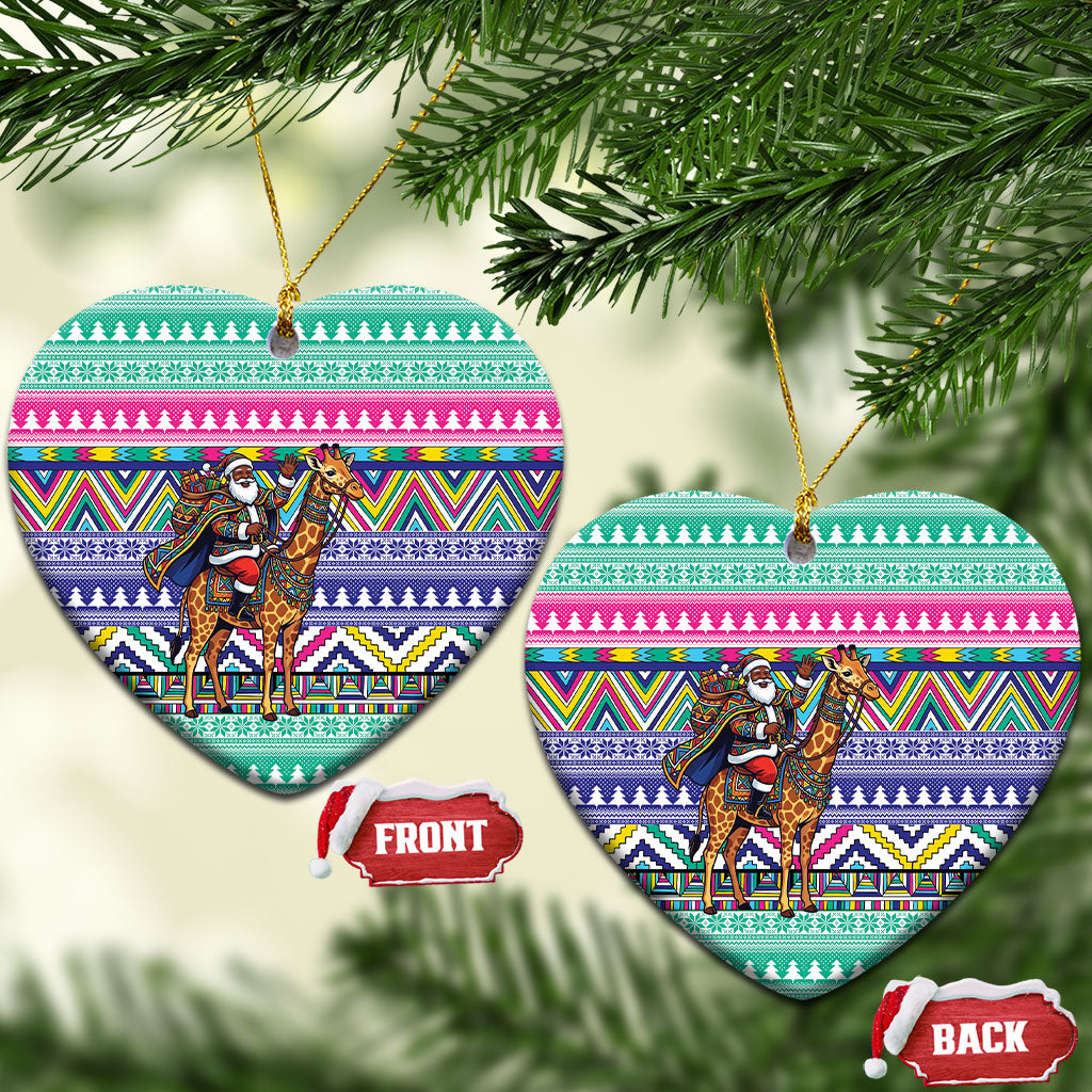 South Africa Christmas Santa Giraffe Ceramic Ornament Ndebele Geometric Patterns
