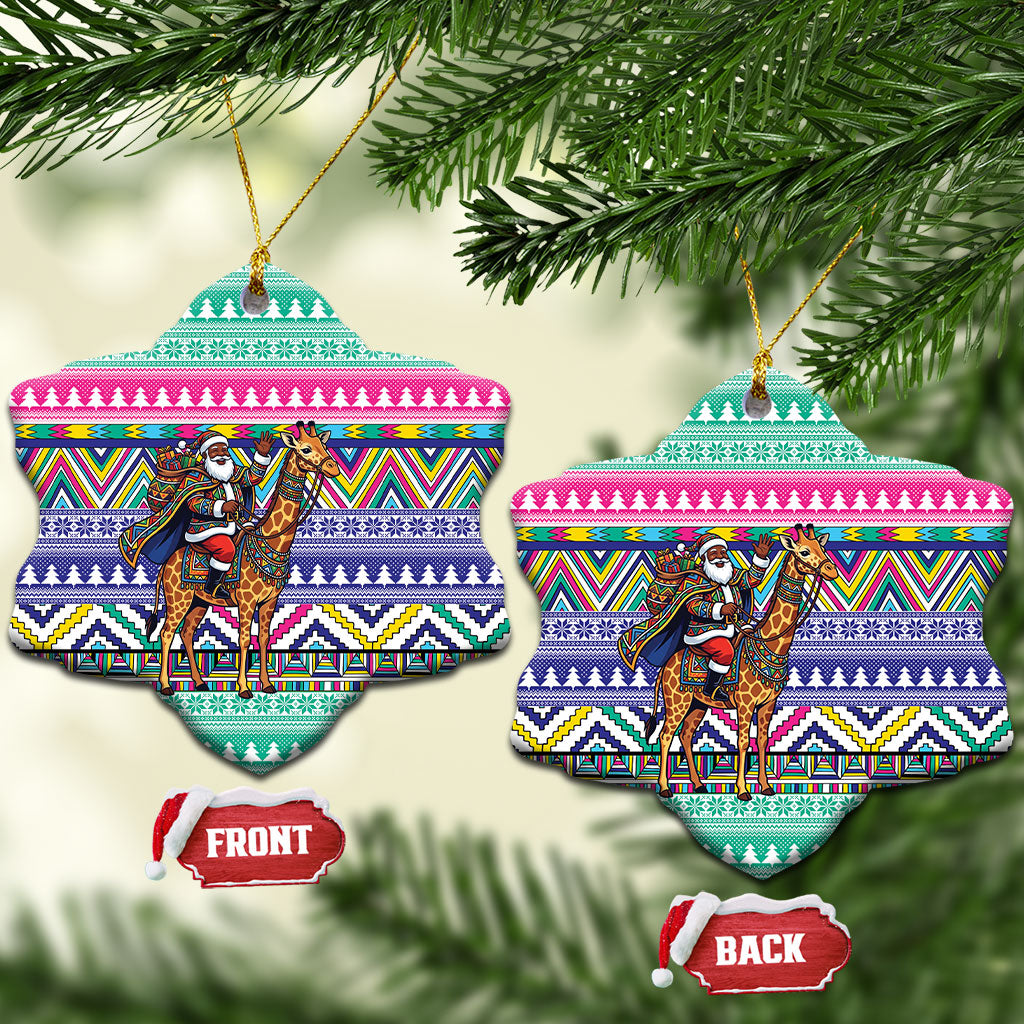South Africa Christmas Santa Giraffe Ceramic Ornament Ndebele Geometric Patterns