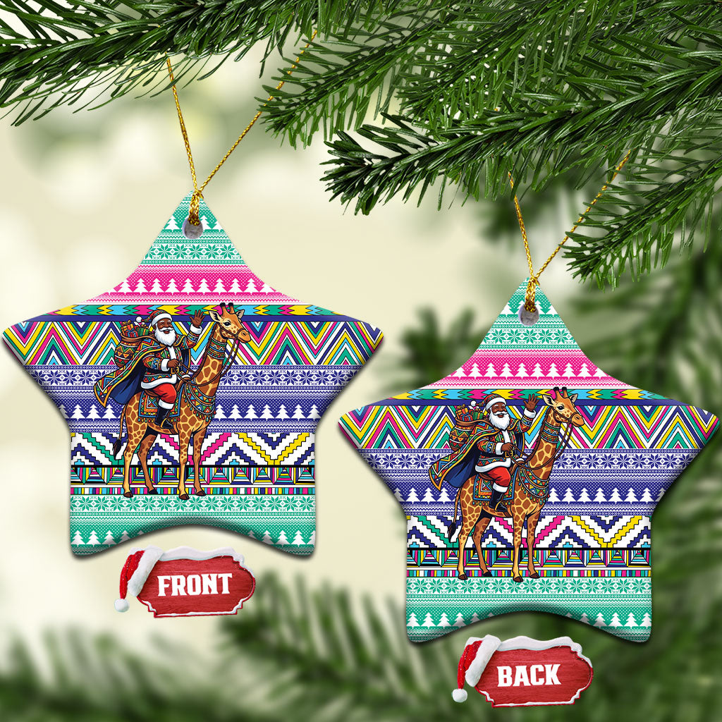 South Africa Christmas Santa Giraffe Ceramic Ornament Ndebele Geometric Patterns