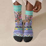 South Africa Christmas Santa Giraffe Crew Socks Ndebele Geometric Patterns
