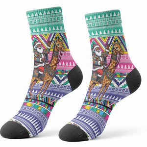 South Africa Christmas Santa Giraffe Crew Socks Ndebele Geometric Patterns