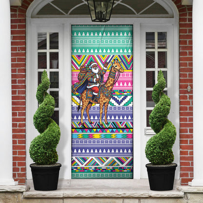South Africa Christmas Santa Giraffe Door Cover Ndebele Geometric Patterns