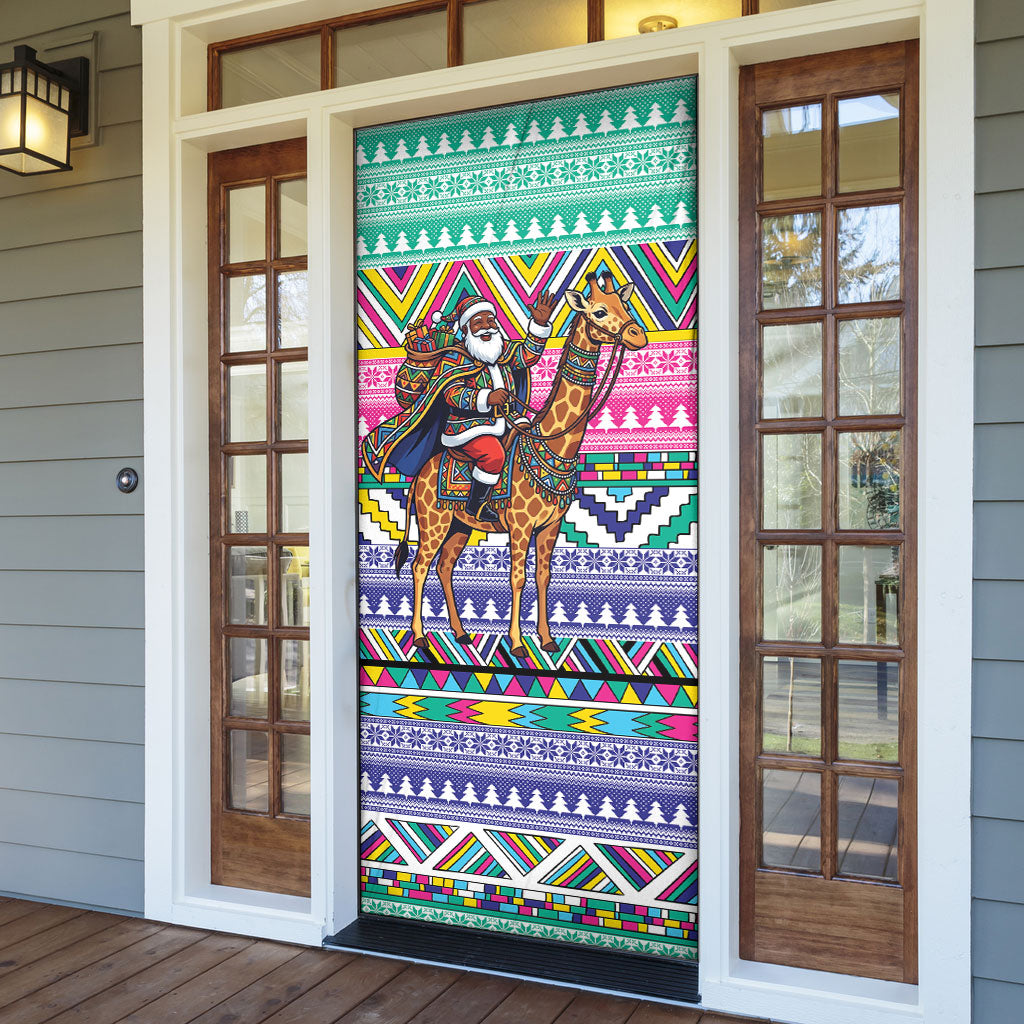 South Africa Christmas Santa Giraffe Door Cover Ndebele Geometric Patterns