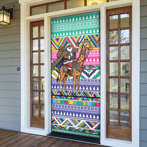 South Africa Christmas Santa Giraffe Door Cover Ndebele Geometric Patterns