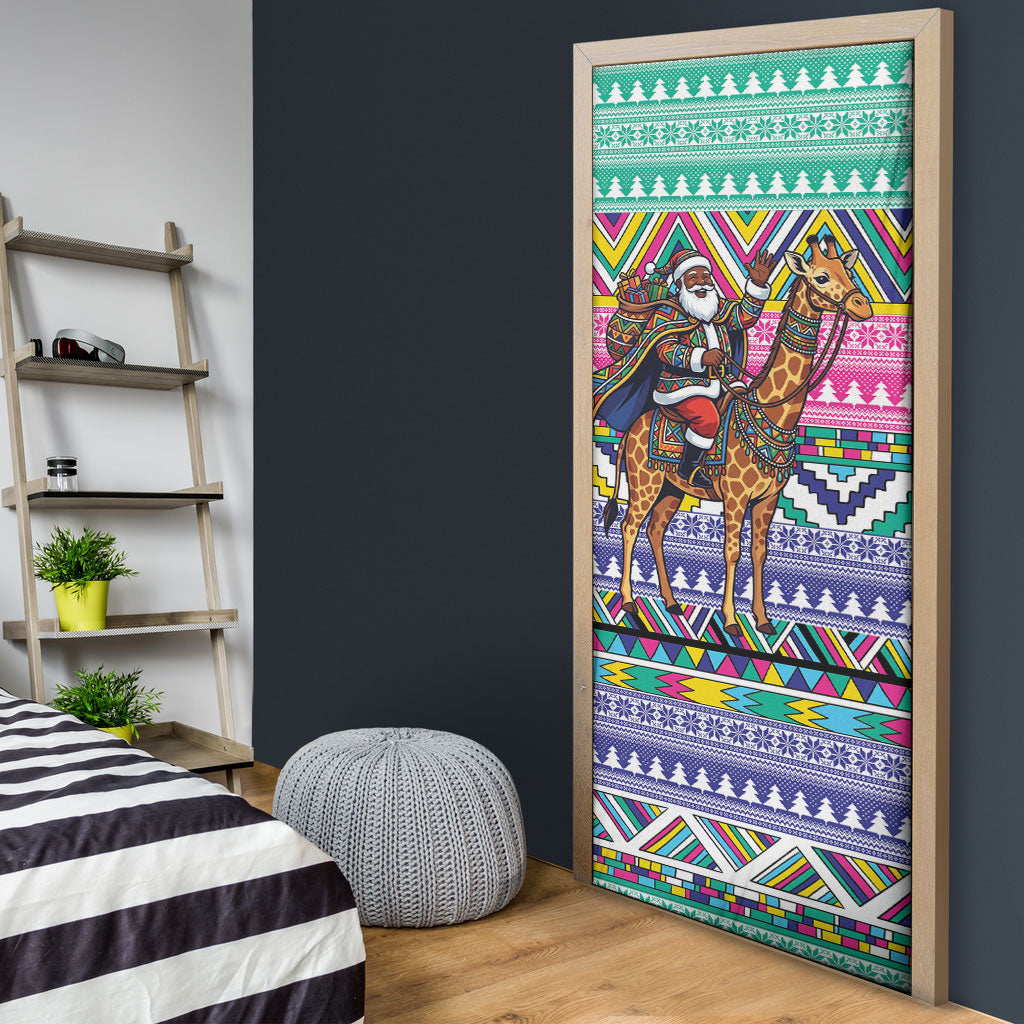 South Africa Christmas Santa Giraffe Door Cover Ndebele Geometric Patterns