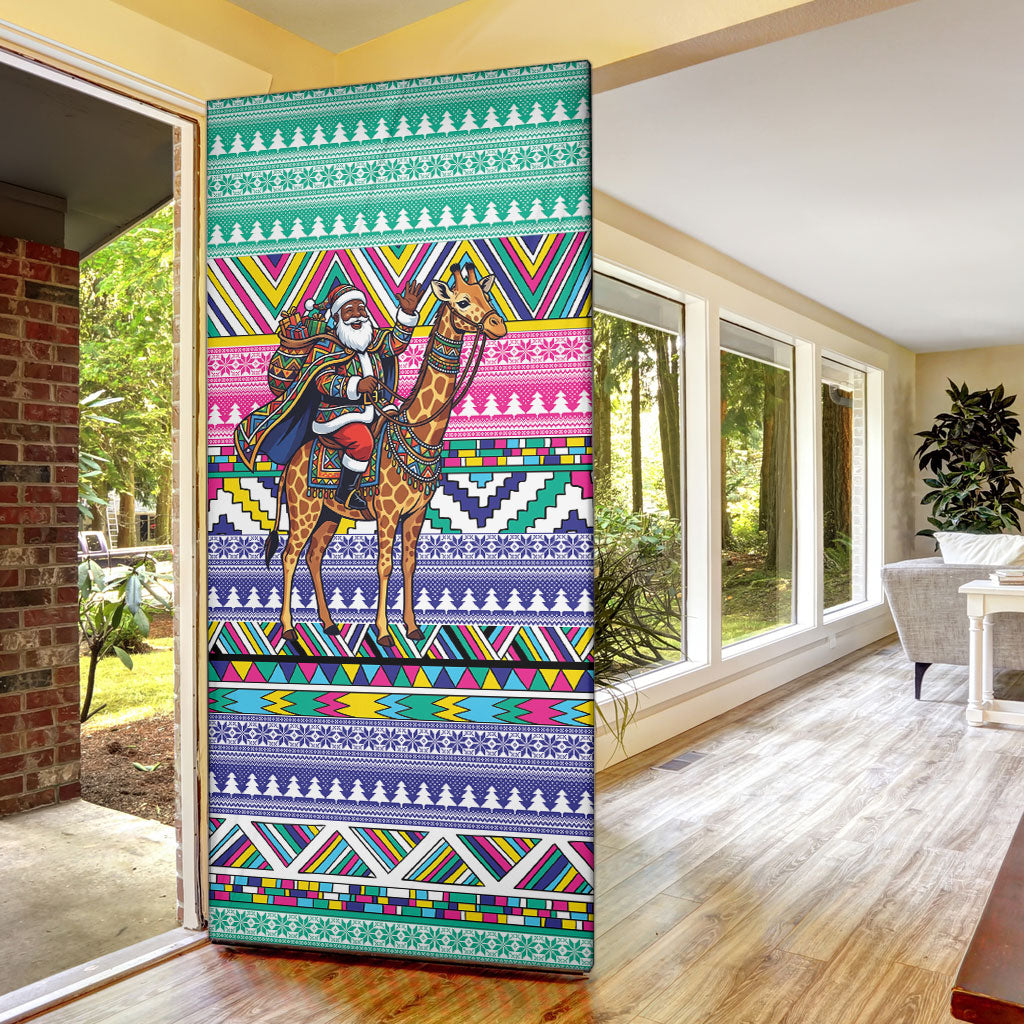 South Africa Christmas Santa Giraffe Door Cover Ndebele Geometric Patterns