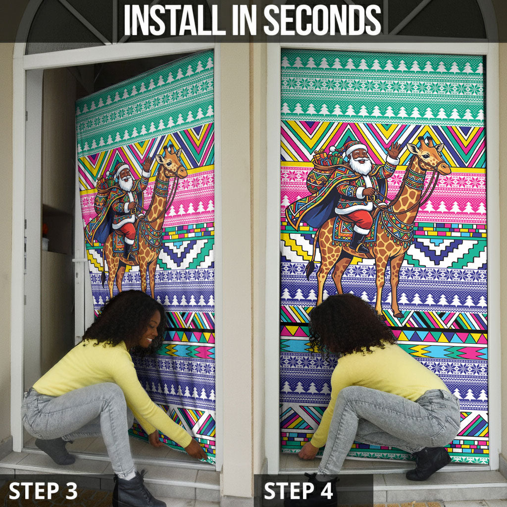 South Africa Christmas Santa Giraffe Door Cover Ndebele Geometric Patterns