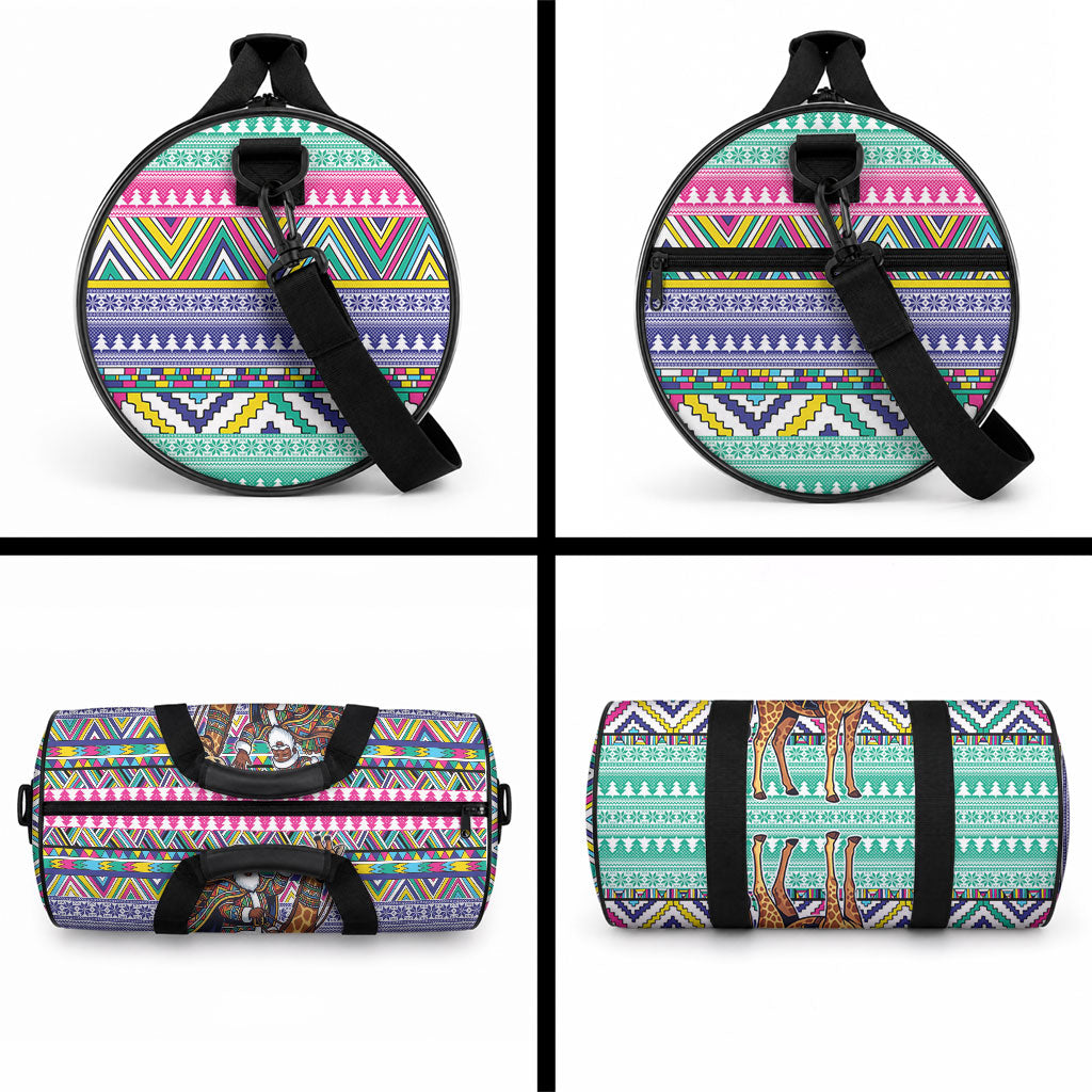 South Africa Christmas Santa Giraffe Duffle Bag Ndebele Geometric Patterns