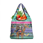 South Africa Christmas Santa Giraffe Grocery Bag Ndebele Geometric Patterns