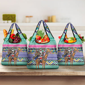 South Africa Christmas Santa Giraffe Grocery Bag Ndebele Geometric Patterns