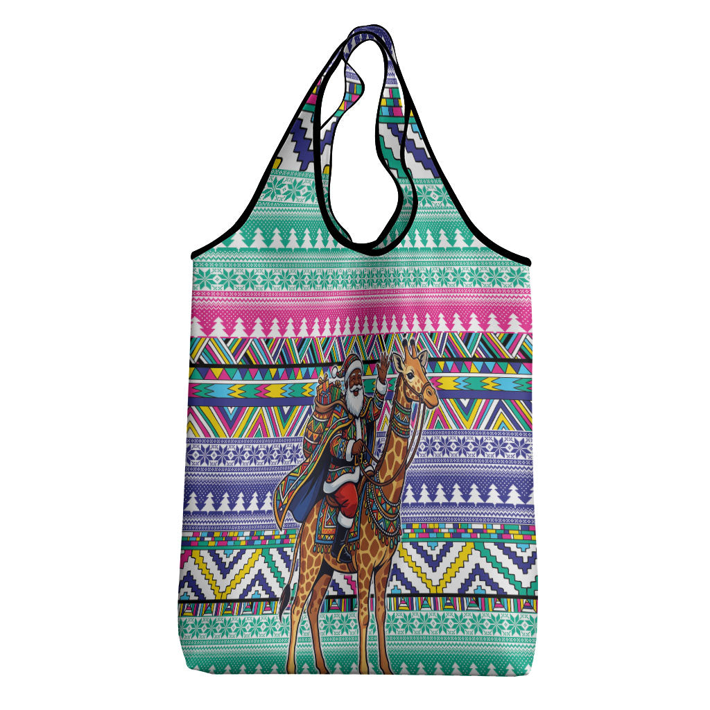 South Africa Christmas Santa Giraffe Grocery Bag Ndebele Geometric Patterns