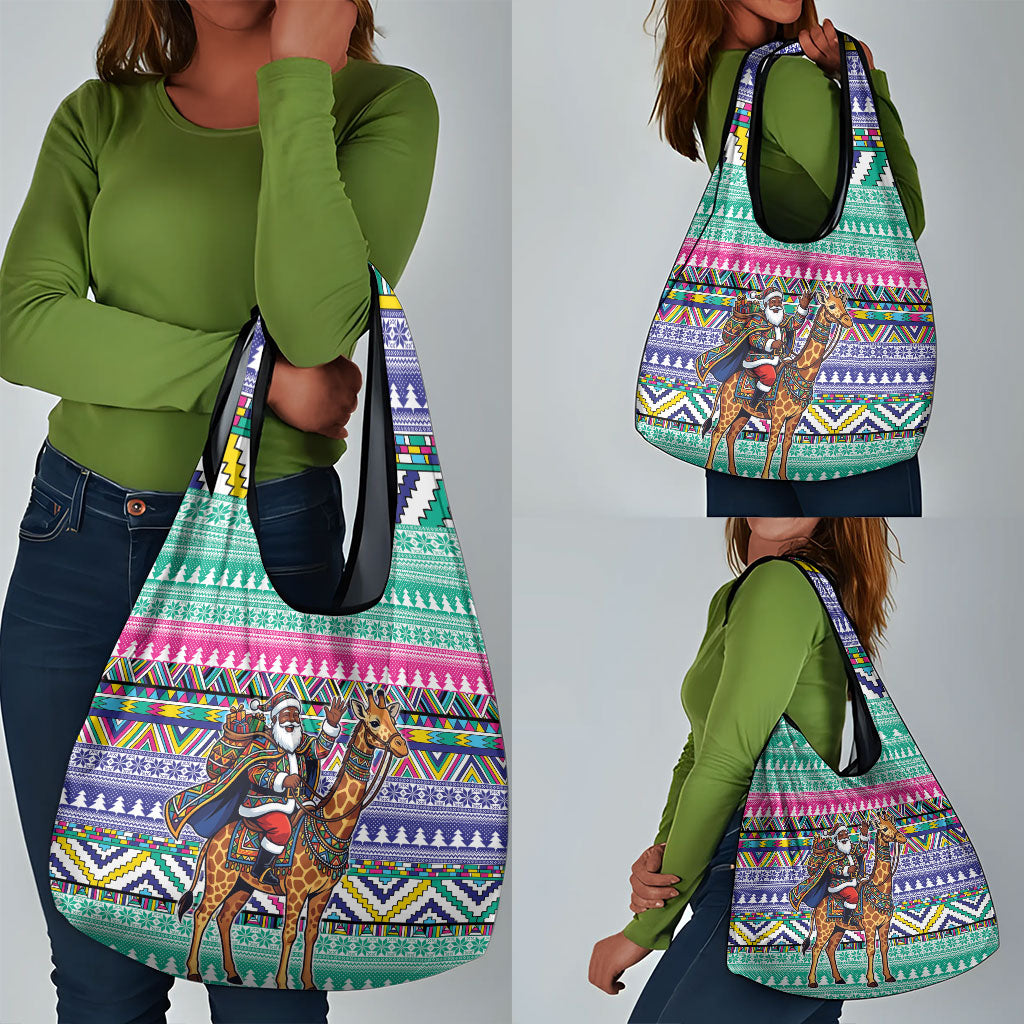 South Africa Christmas Santa Giraffe Grocery Bag Ndebele Geometric Patterns