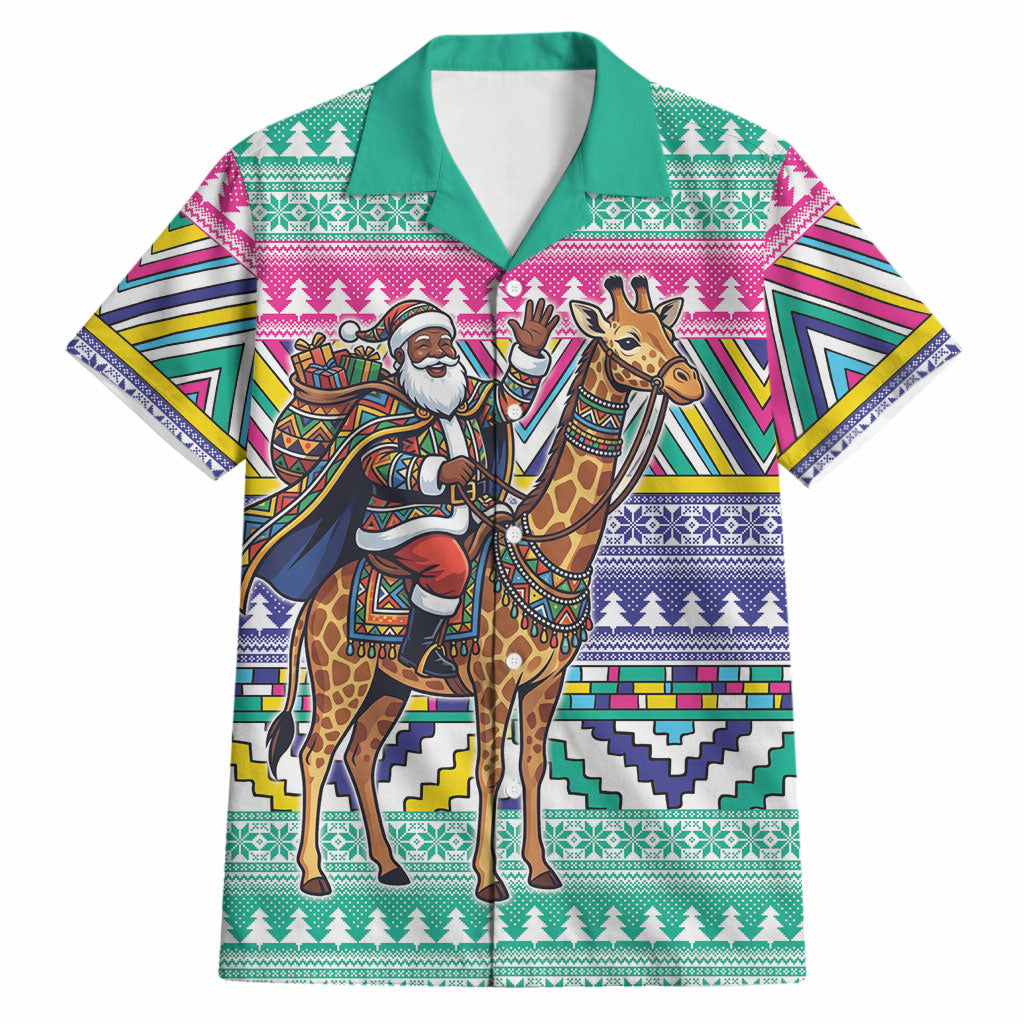South Africa Christmas Santa Giraffe Hawaiian Shirt Ndebele Geometric Patterns
