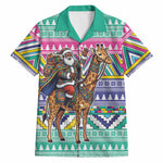South Africa Christmas Santa Giraffe Hawaiian Shirt Ndebele Geometric Patterns