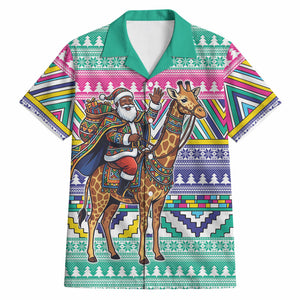 South Africa Christmas Santa Giraffe Hawaiian Shirt Ndebele Geometric Patterns