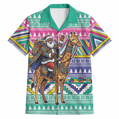 South Africa Christmas Santa Giraffe Hawaiian Shirt Ndebele Geometric Patterns