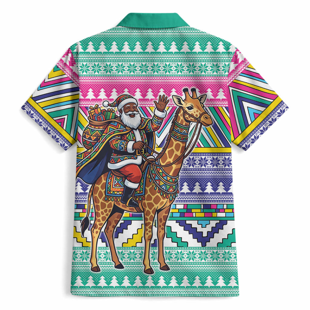 South Africa Christmas Santa Giraffe Hawaiian Shirt Ndebele Geometric Patterns