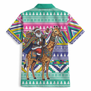 South Africa Christmas Santa Giraffe Hawaiian Shirt Ndebele Geometric Patterns