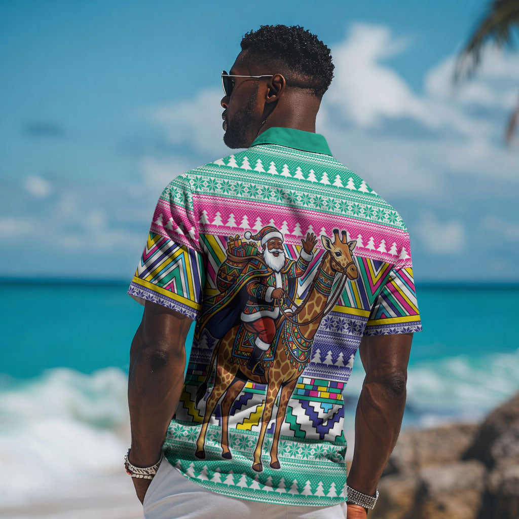 South Africa Christmas Santa Giraffe Hawaiian Shirt Ndebele Geometric Patterns