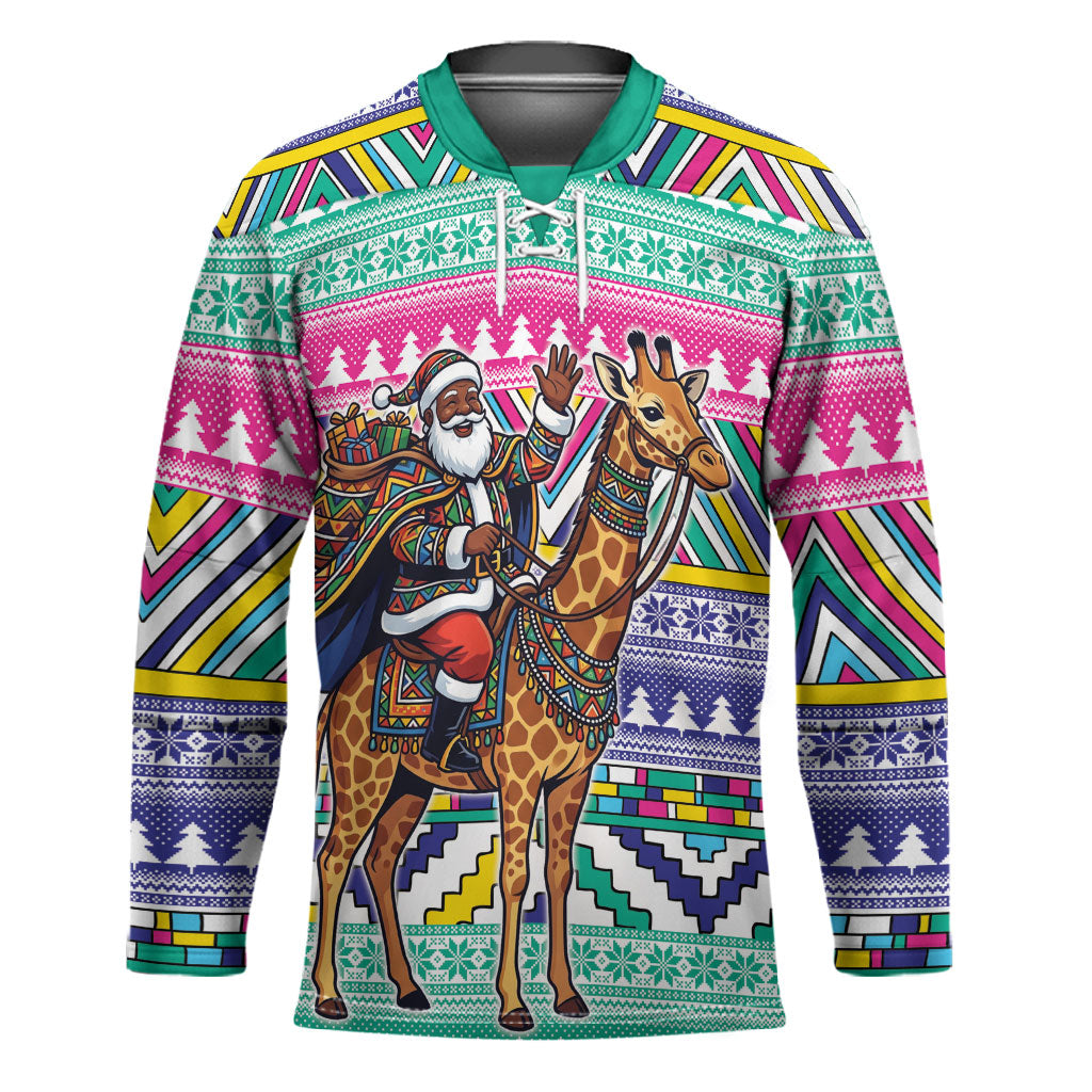 South Africa Christmas Santa Giraffe Hockey Jersey Ndebele Geometric Patterns