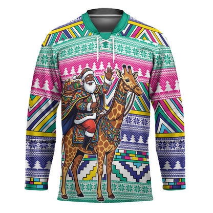 South Africa Christmas Santa Giraffe Hockey Jersey Ndebele Geometric Patterns
