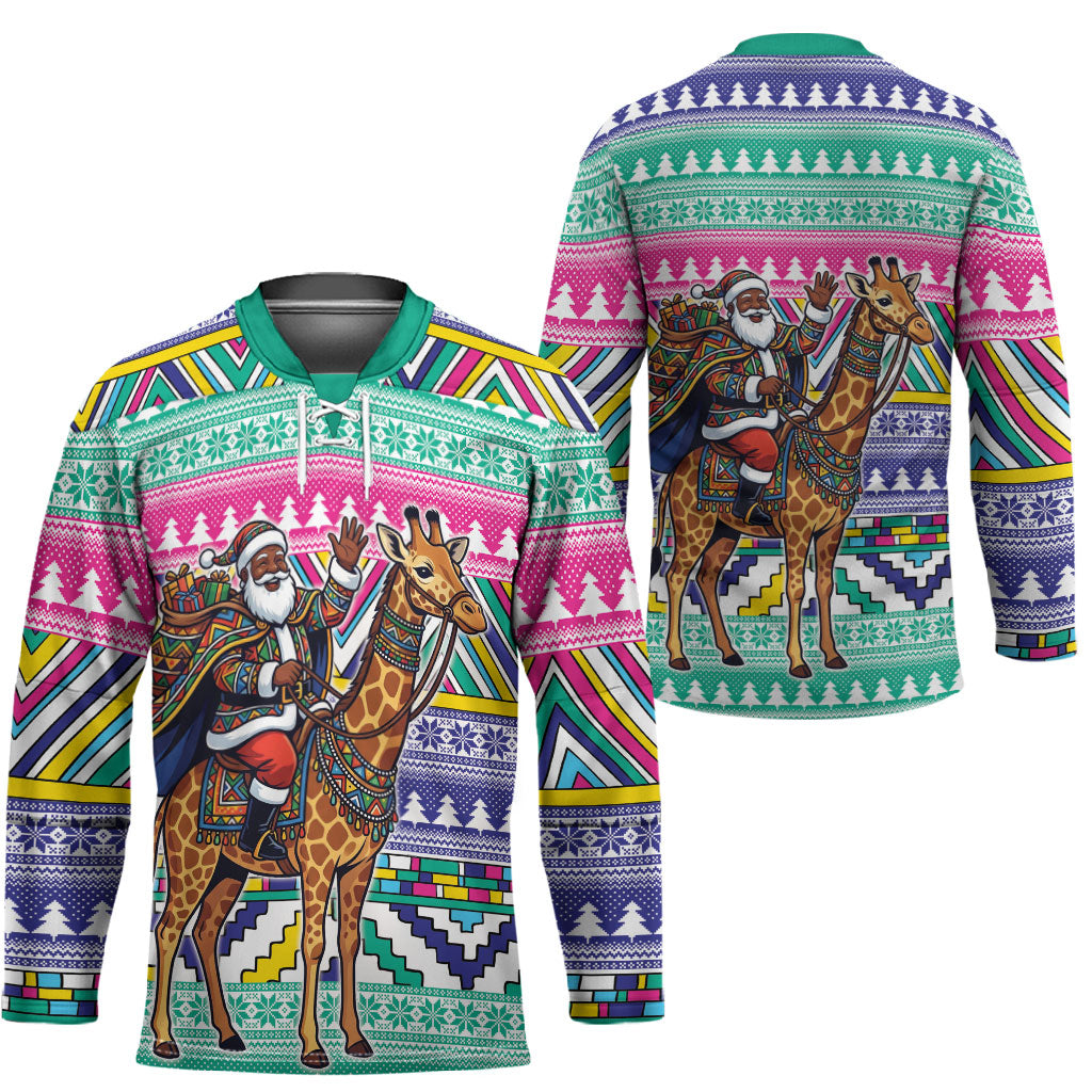 South Africa Christmas Santa Giraffe Hockey Jersey Ndebele Geometric Patterns
