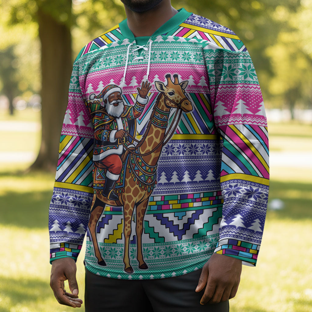 South Africa Christmas Santa Giraffe Hockey Jersey Ndebele Geometric Patterns