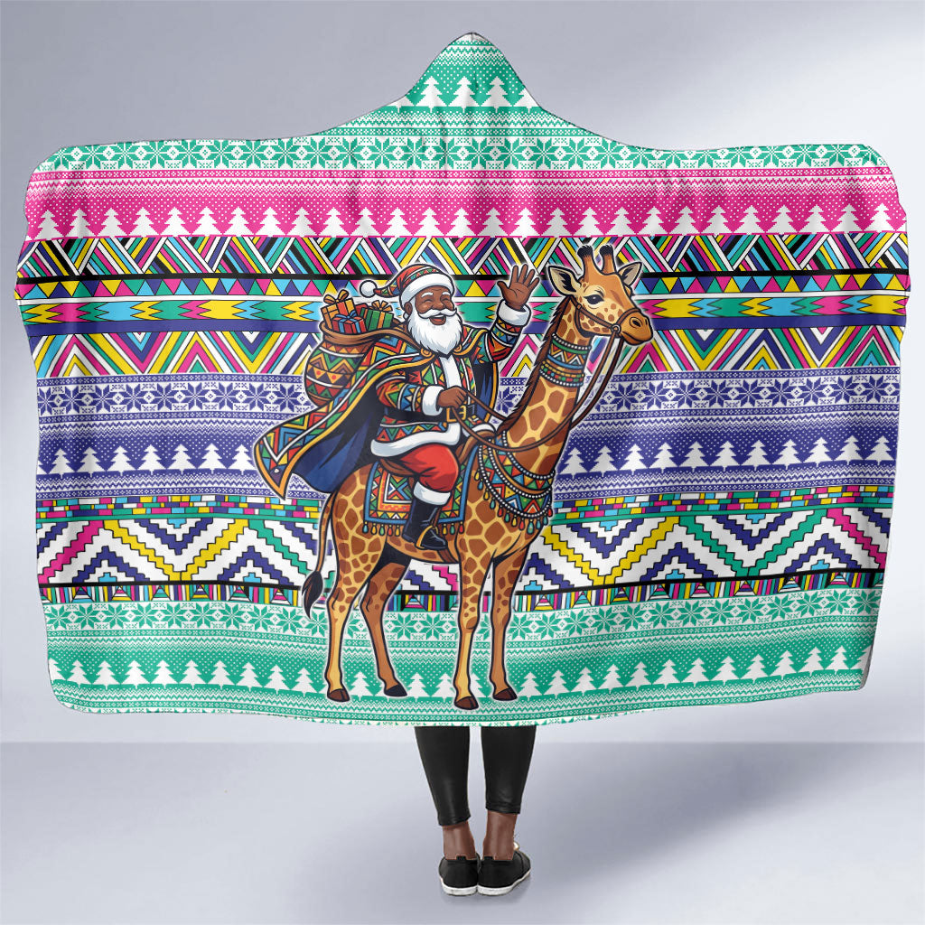 South Africa Christmas Santa Giraffe Hooded Blanket Ndebele Geometric Patterns