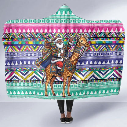 South Africa Christmas Santa Giraffe Hooded Blanket Ndebele Geometric Patterns