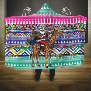 South Africa Christmas Santa Giraffe Hooded Blanket Ndebele Geometric Patterns