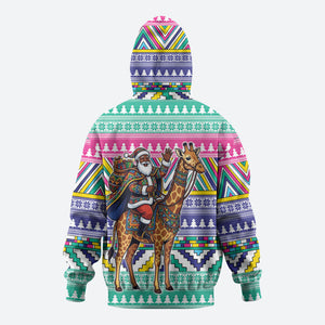 South Africa Christmas Santa Giraffe Hoodie Ndebele Geometric Patterns