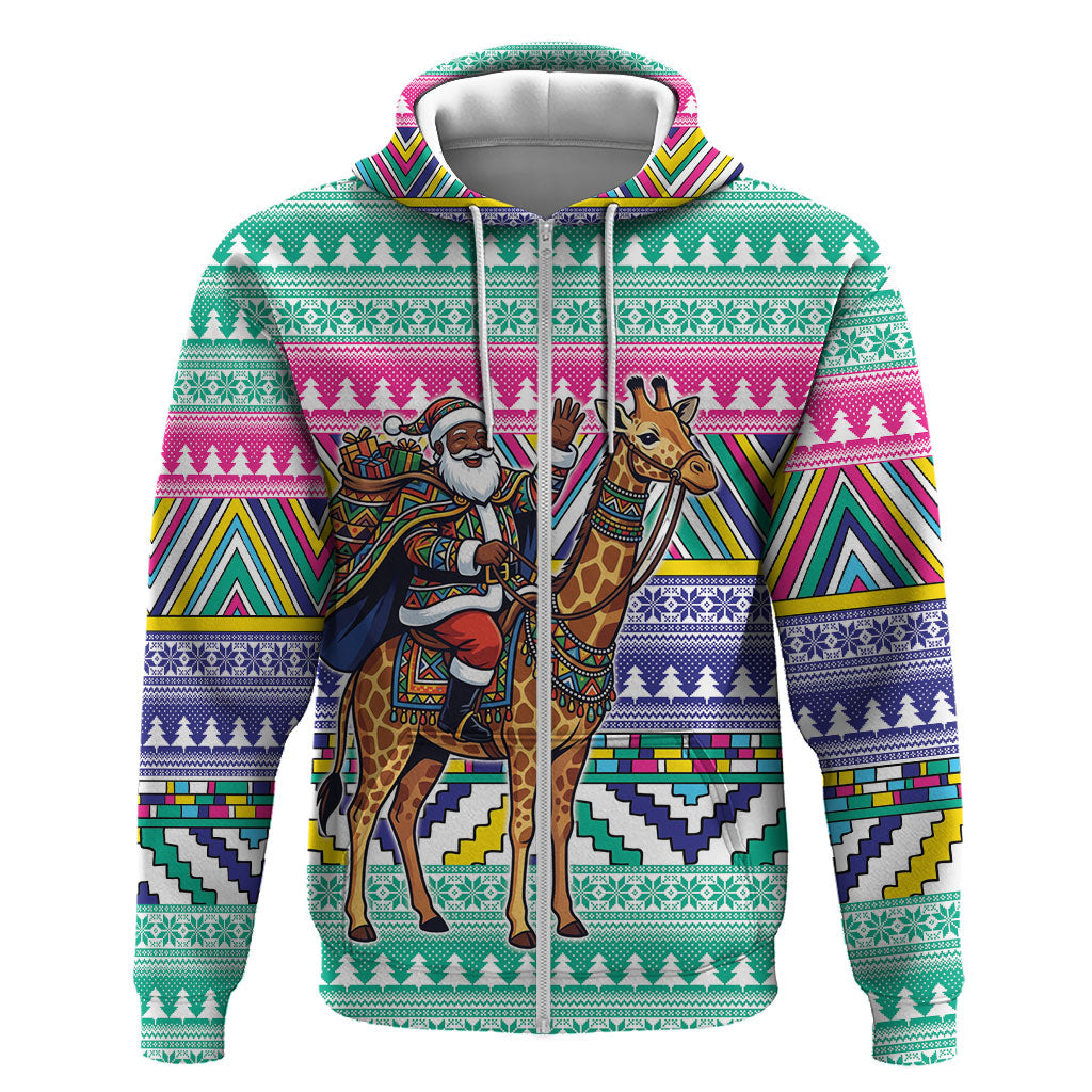 South Africa Christmas Santa Giraffe Hoodie Ndebele Geometric Patterns