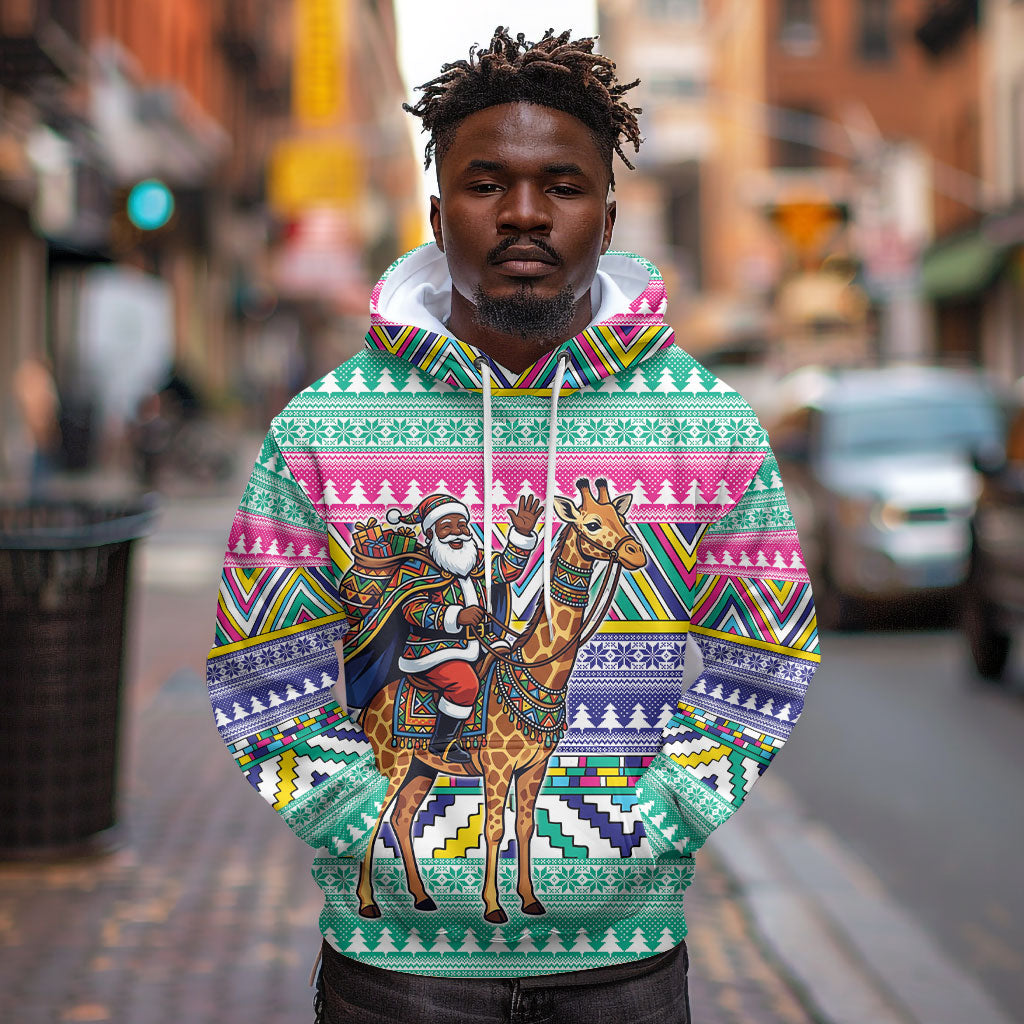 South Africa Christmas Santa Giraffe Hoodie Ndebele Geometric Patterns