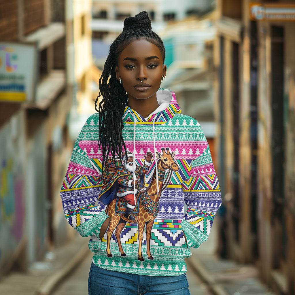 South Africa Christmas Santa Giraffe Hoodie Ndebele Geometric Patterns