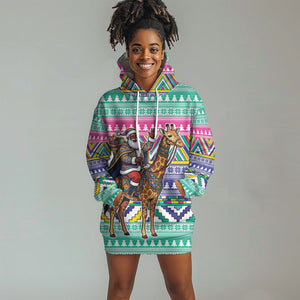South Africa Christmas Santa Giraffe Hoodie Dress Ndebele Geometric Patterns