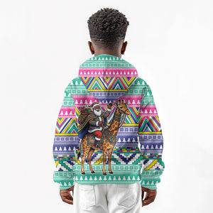 South Africa Christmas Santa Giraffe Kid Hoodie Ndebele Geometric Patterns