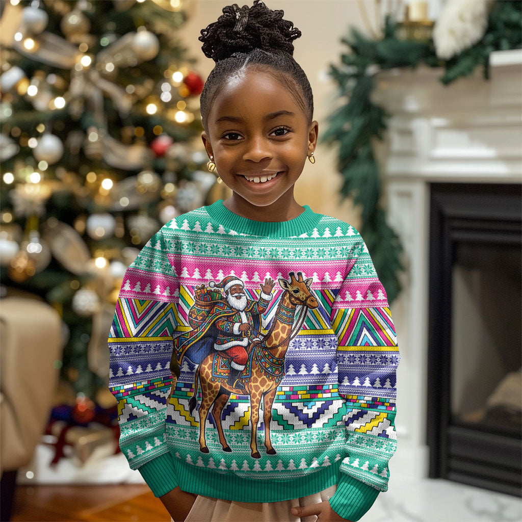South Africa Christmas Santa Giraffe Kid Ugly Christmas Sweater Ndebele Geometric Patterns