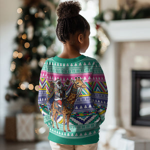 South Africa Christmas Santa Giraffe Kid Ugly Christmas Sweater Ndebele Geometric Patterns