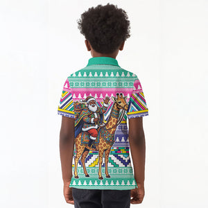 South Africa Christmas Santa Giraffe Kid Polo Shirt Ndebele Geometric Patterns
